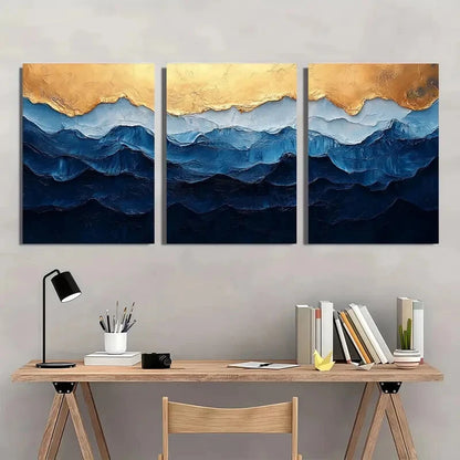 3pcs Minimalist Blue and White Texture Painting Metal Print Ready to Hang Art