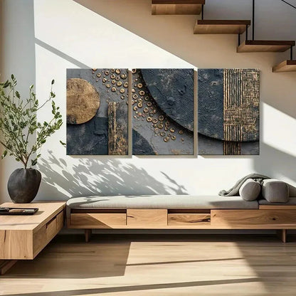 3pcs Abstract Golden Black Texture Art Poster Metal Print Ready to Hang Art