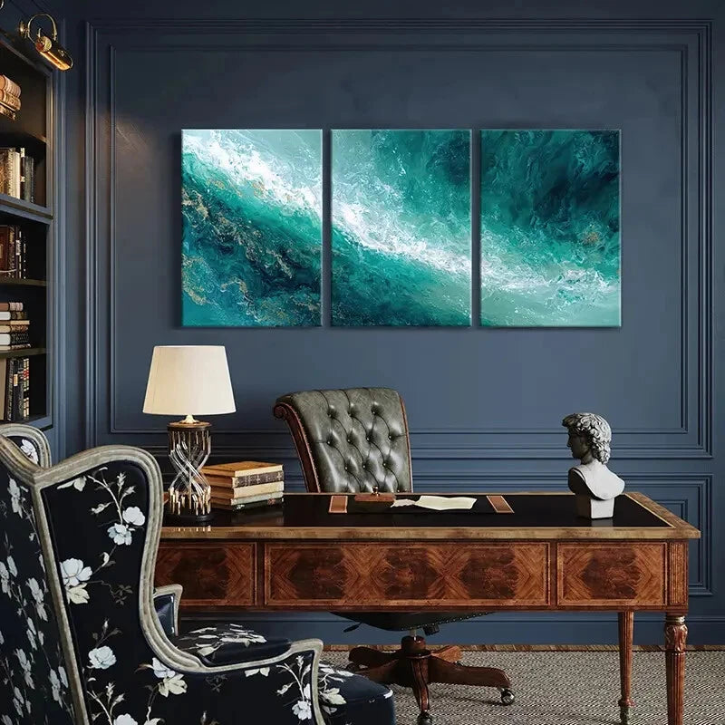 3pcs Abstract Ocean Waves Turquoise Art Metal Print Ready to Hang Art