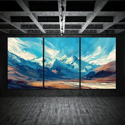 3pcs Abstract Distant Snow-Capped Peaks Metal Print Ready to Hang Art