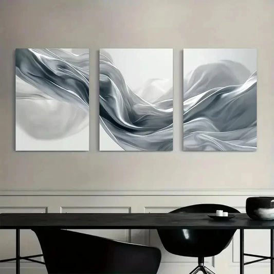 3pcs Gray and Silvery Abstract Shapes Metal Print Ready to Hang Art