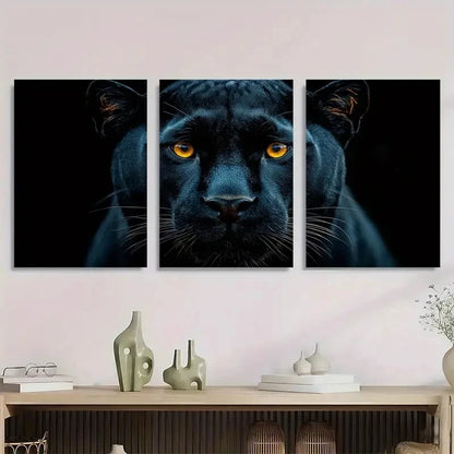 3pcs Vintage Striking Black Panther Metal Print Ready to Hang Art