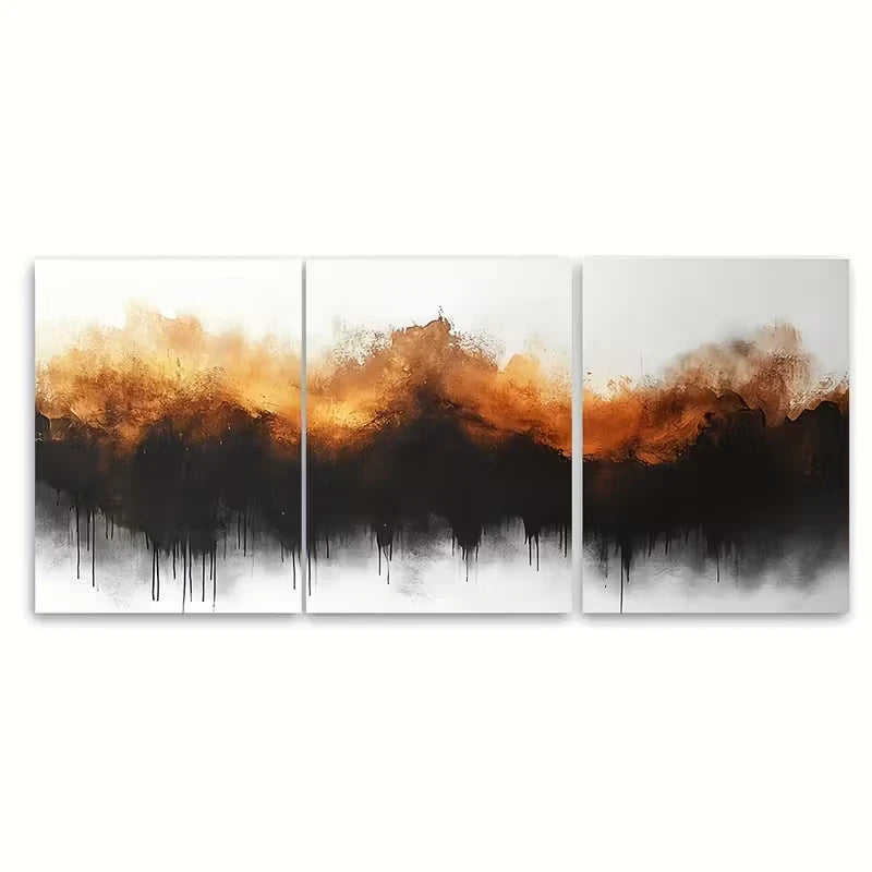 3pcs Abstract Brown Watercolor Brushstrokes Metal Print Ready to Hang Art