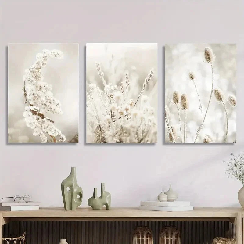 3pcs Neutral botanical prints, Metal Print Ready to Hang Art