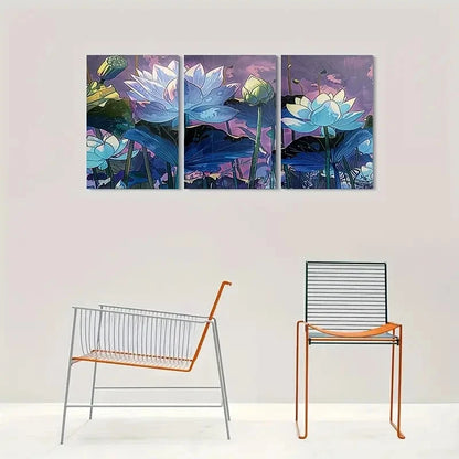 3pcs Abstract Lotus Flower Purple Metal Print Ready to Hang Art