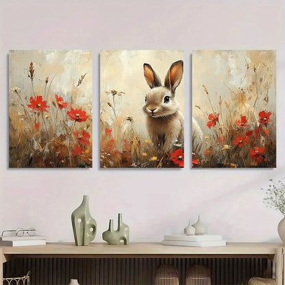 3pcs Rustic Bunny Charming Farmhouse Metal Print Ready to Hang Art