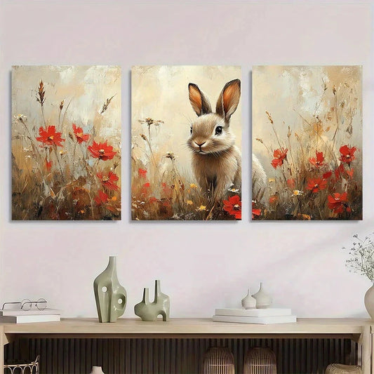 3pcs Rustic Bunny Charming Farmhouse Metal Print Ready to Hang Art