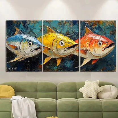 3pcs Realistic Oceanic Tuna Fish Paintings Metal Print Ready to Hang Art