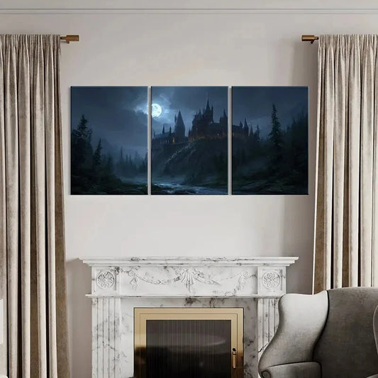 3pcs Moonlit Night Gothic Architecture Dark Metal Print Ready to Hang Art