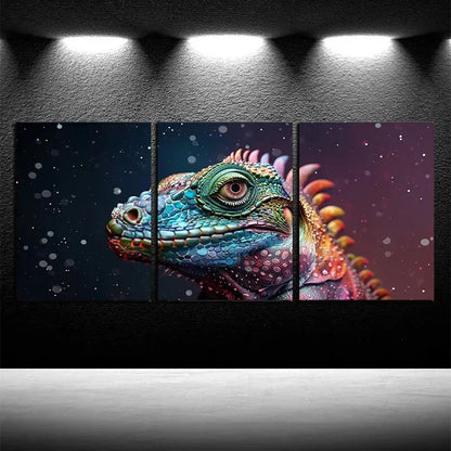 3pcs Colorful Chameleon Closeup View Illustration Metal Print Ready to Hang Art