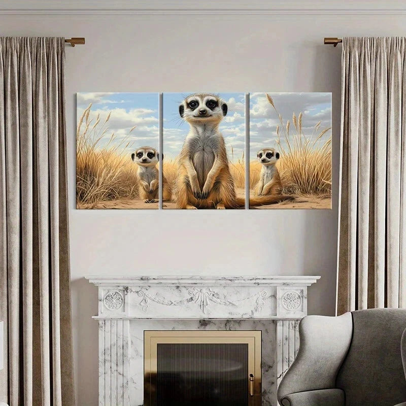 3pcs Meerkat Nature Abstract Animal Metal Print Ready to Hang Art