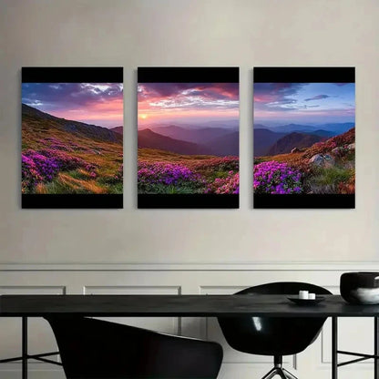 3pcs Sunset Behind Mountains with Colorful Clouds Metal Print Ready to Hang Art