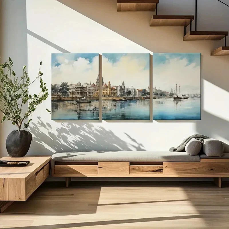 3pcs Historic Architecture Serene Waterfront Metal Print Ready to Hang Art