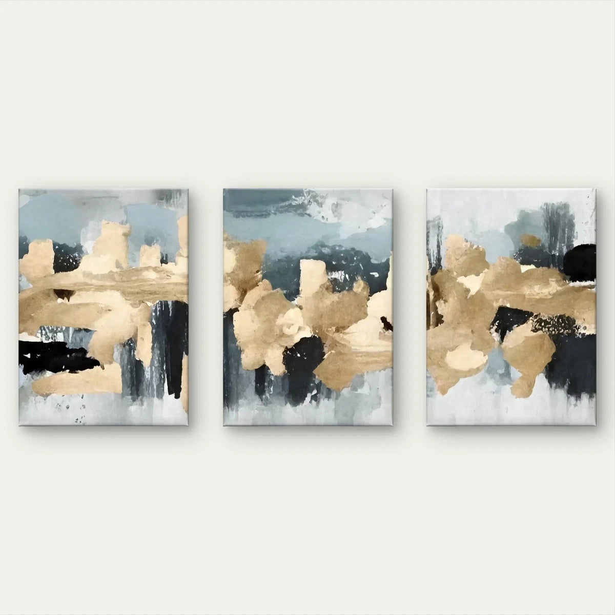 3pcs Modern Abstract Gold and Grey Textured Paint Wall Art Set Canvas Framed 50x70cm - High Quality Print 100% Australian Made Wall Canvas Ready to Hang