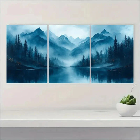 3pcs Mountain & Emerald Green Forest Landscape Metal Print Ready to Hang Art