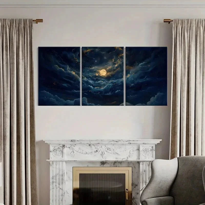 3pcs Moonlit Sky Celestial Clouds Starry Night Metal Print Ready to Hang Art