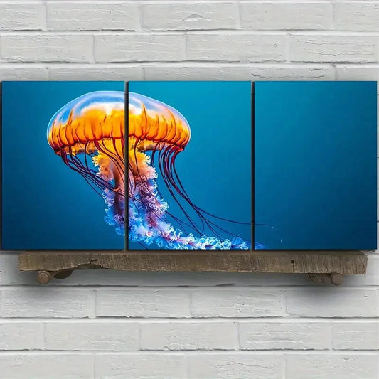 3pcs Painting Set Jellyfish in The Ocean Metal Print Ready to Hang Art