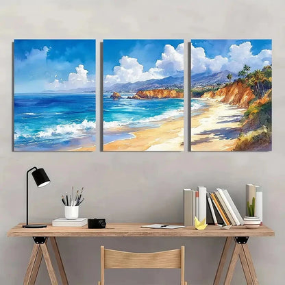 3pcs Watercolor Artwork of Laguna Beach Metal Print Ready to Hang Art