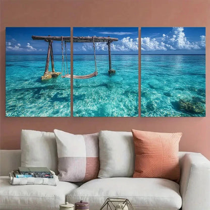 3pcs Crystal Clear Turquoise Blue Seascape Metal Print Ready to Hang Art