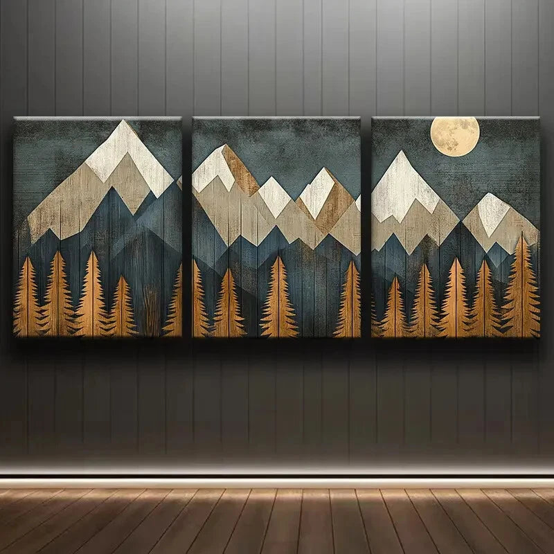 3pcs Cartoon Mountains Wall Art Painting Metal Print Ready to Hang Art