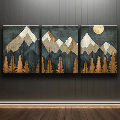 3pcs Cartoon Mountains Wall Art Painting Metal Print Ready to Hang Art