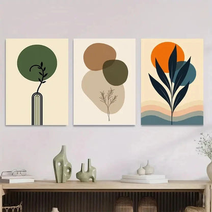 3pcs Botanical Minimalist Style with Neutral Metal Print Ready to Hang Art