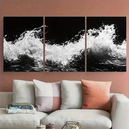3pcs Black and White Ocean Beach Abstract Design Wall Art Set Canvas Framed 50x70cm - High Quality Print 100% Australian Made Wall Canvas Ready to Hang