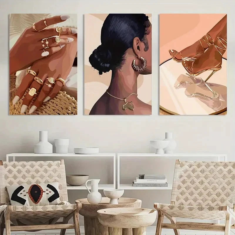 3pcs Abstract African American Decor Posters Metal Print Ready to Hang Art