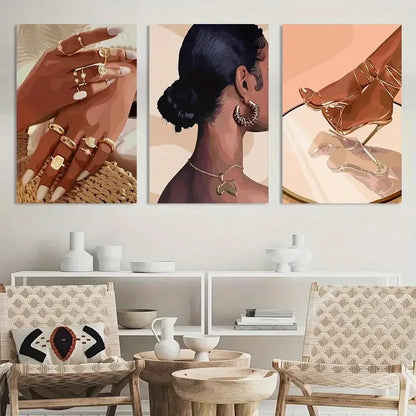 3pcs Abstract African American Decor Posters Metal Print Ready to Hang Art