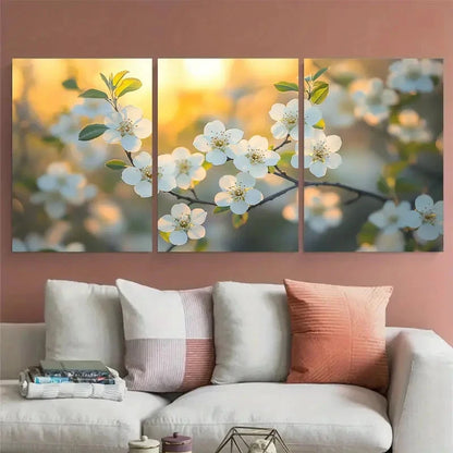 3pcs Midland Hawthorn Tree Delicate White Flowers Metal Print Ready to Hang Art