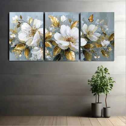 3pcs Golden Butterfly And Leaves Wall Art Set Canvas Framed 40x60cm - High Quality Print 100% Australian Made Wall Canvas Ready to Hang