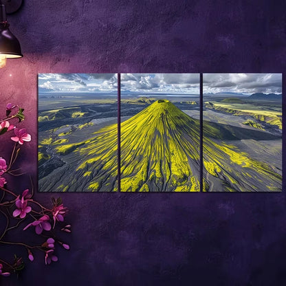 3pcs Majestic Mountain Landscape with Flames Wall Art Set Canvas Framed 60x90cm - High Quality Print 100% Australian Made Wall Canvas Ready to Hang