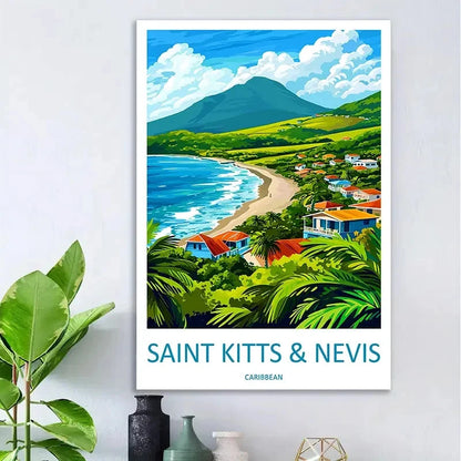 Saint Kitts & Nevis Caribbean Coastal Vintage Travel Poster Print Wall Art