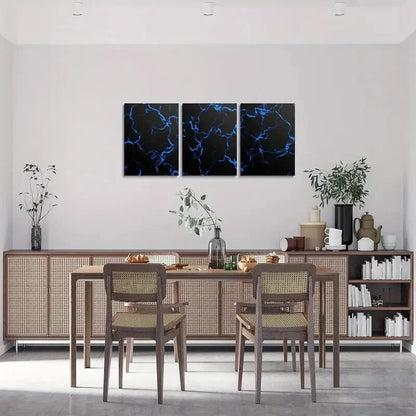 3pcs Blue And Black Strip Lines Metal Print Ready to Hang Art