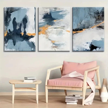 3pcs Black Float Grey Blue Modern Metal Print Ready to Hang Art