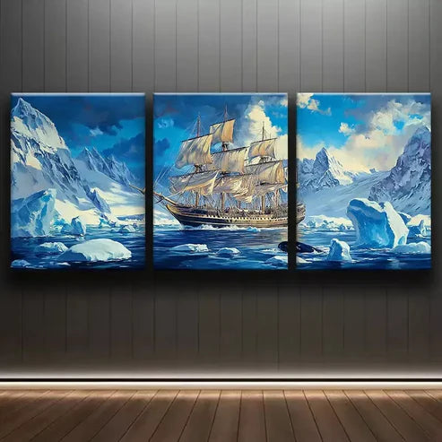 3pcs Glacier Sailboat Canvas Framed 60x90cm - High Quality Print 100% Australian Made Wall Canvas Ready to Hang