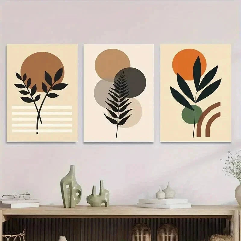 3pcs Modern Abstract Botanical Minimalist Plant Wall Art Set Canvas Framed 40x60cm - High Quality Print 100% Australian Made Wall Canvas Ready to Hang