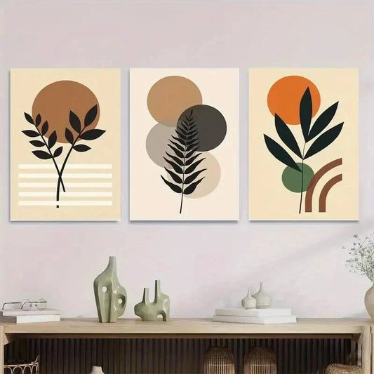 3pcs Modern Abstract Botanical Minimalist Plant Wall Art Set Canvas Framed 40x60cm - High Quality Print 100% Australian Made Wall Canvas Ready to Hang
