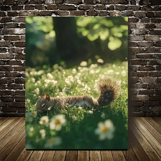 Fantasy Squirrel Rolling in Lush Meadow Painting 40x60cm Metal Print Ready to Hang