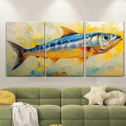 3pcs Sardine Fish Painting Animals Metal Print Ready to Hang Art