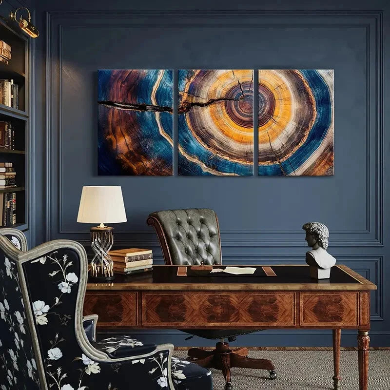 3pcs Colorful Tree Ring Abstract Art Natural Metal Print Ready to Hang Art