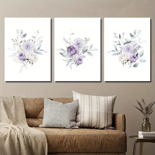 3pcs Bouquet Illustration Plant Flower Perfect Wall Art Set Canvas Framed 40x60cm - High Quality Print 100% Australian Made Wall Canvas Ready to Hang