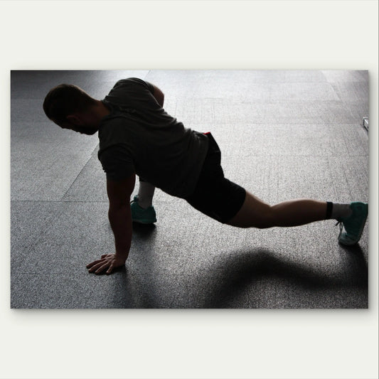 Man Doing a Deep Lunge Stretch 5mm Plastic Poster Ready to Hang 90x60cm