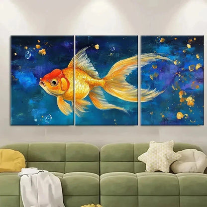 3pcs Goldfish Painting, Fish F Wall Art Set Canvas Framed 60x90cm - High Quality Print 100% Australian Made Wall Canvas Ready to Hang