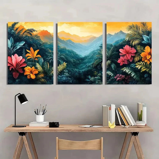3pcs Bohemian Style Tropical Jungle Abstract Wall Art Set Canvas Framed 40x60cm - High Quality Print 100% Australian Made Wall Canvas Ready to Hang