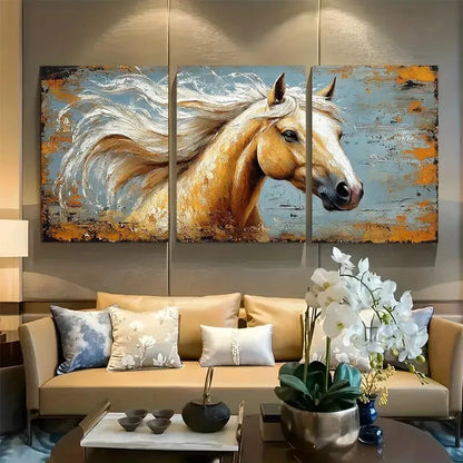 3pcs Rustic Western Palomino Horse Design Metal Print Ready to Hang Art