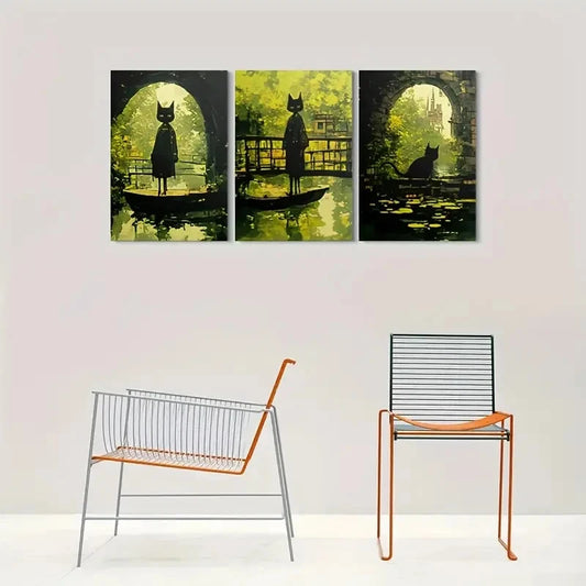 3pcs Whimsical Cat Silhouette Metal Print Ready to Hang Art