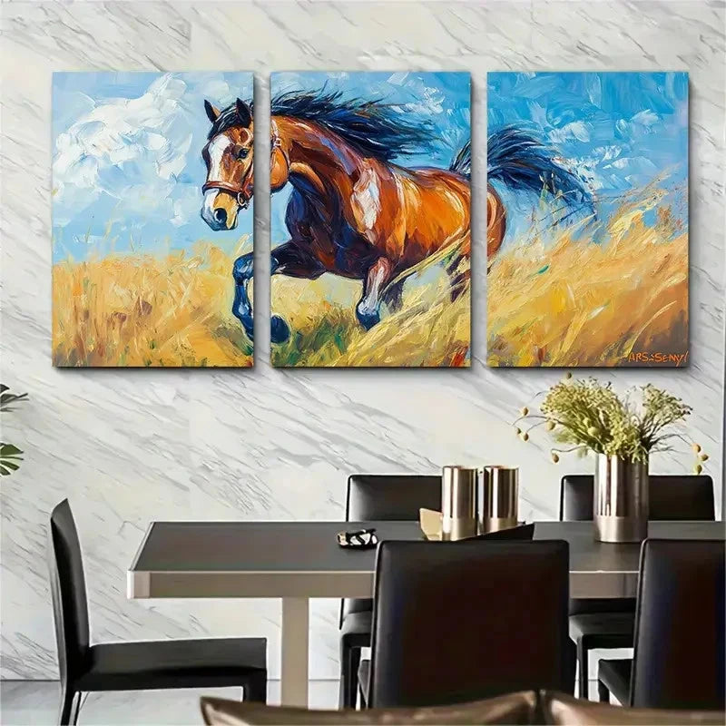 3pcs Horse Oil Painting Farm Animals K Wall Art Set Canvas Framed 60x90cm - High Quality Print 100% Australian Made Wall Canvas Ready to Hang