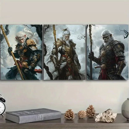 3pcs Mythology Monkey King,Wall Art Set Canvas Framed 40x60cm - High Quality Print 100% Australian Made Wall Canvas Ready to Hang