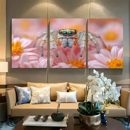 3pcs Jumping Spider Arachnid Giclee Florals Design Metal Print Ready to Hang Art